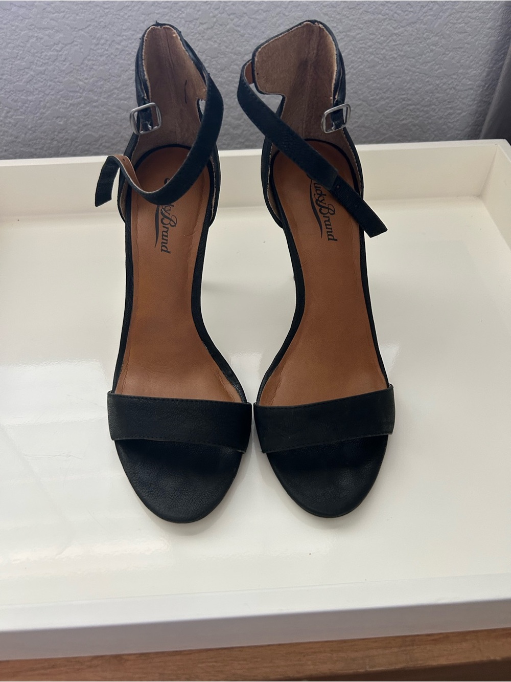 Lucky Brand Juliett Women's Black Open-Toe Ankle Strap Heels